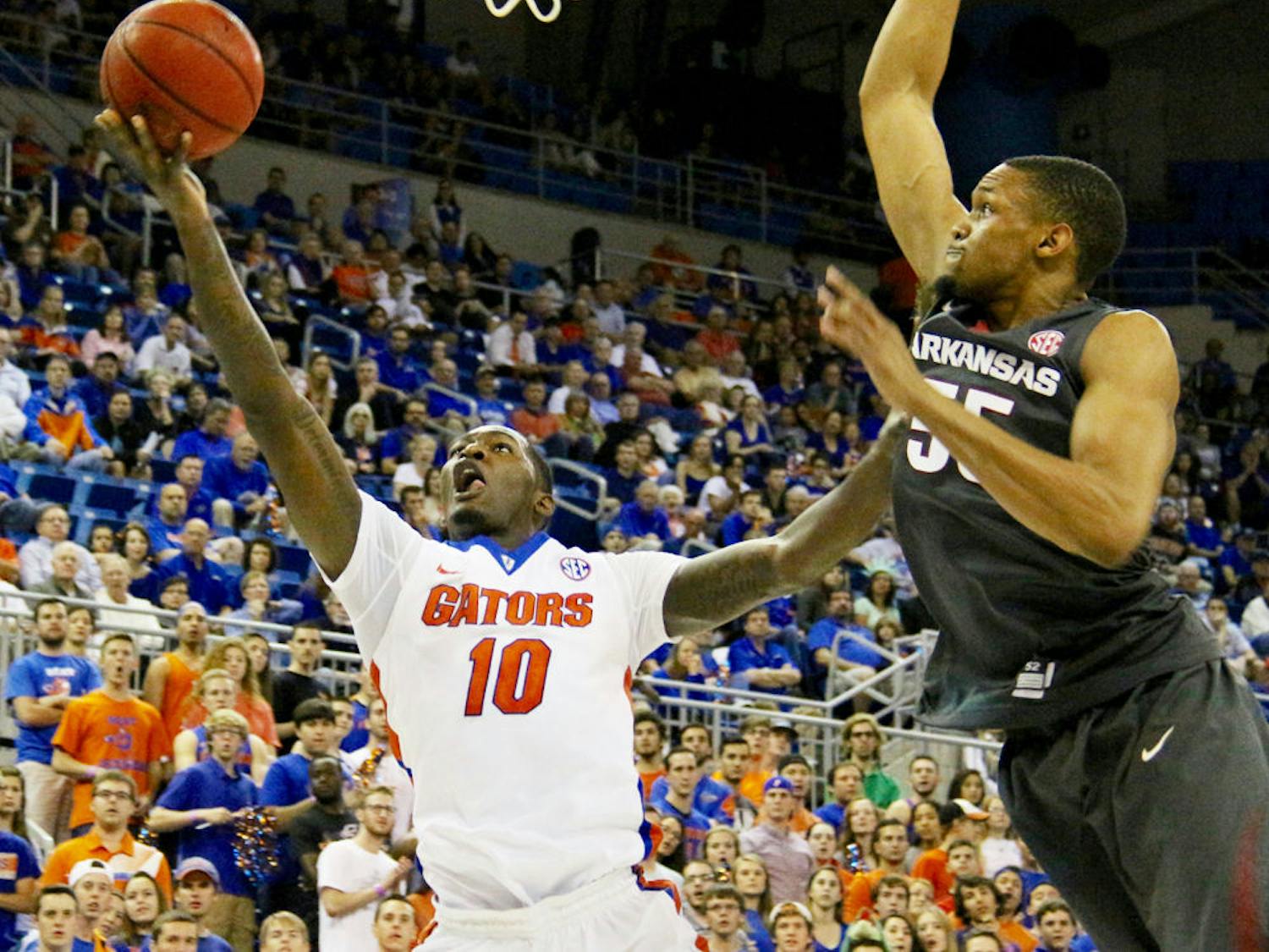Dorian Finney-Smith goes for a layup during Florida's win against Arkansas on Jan. 30, 2016, in the O'Connell Center.