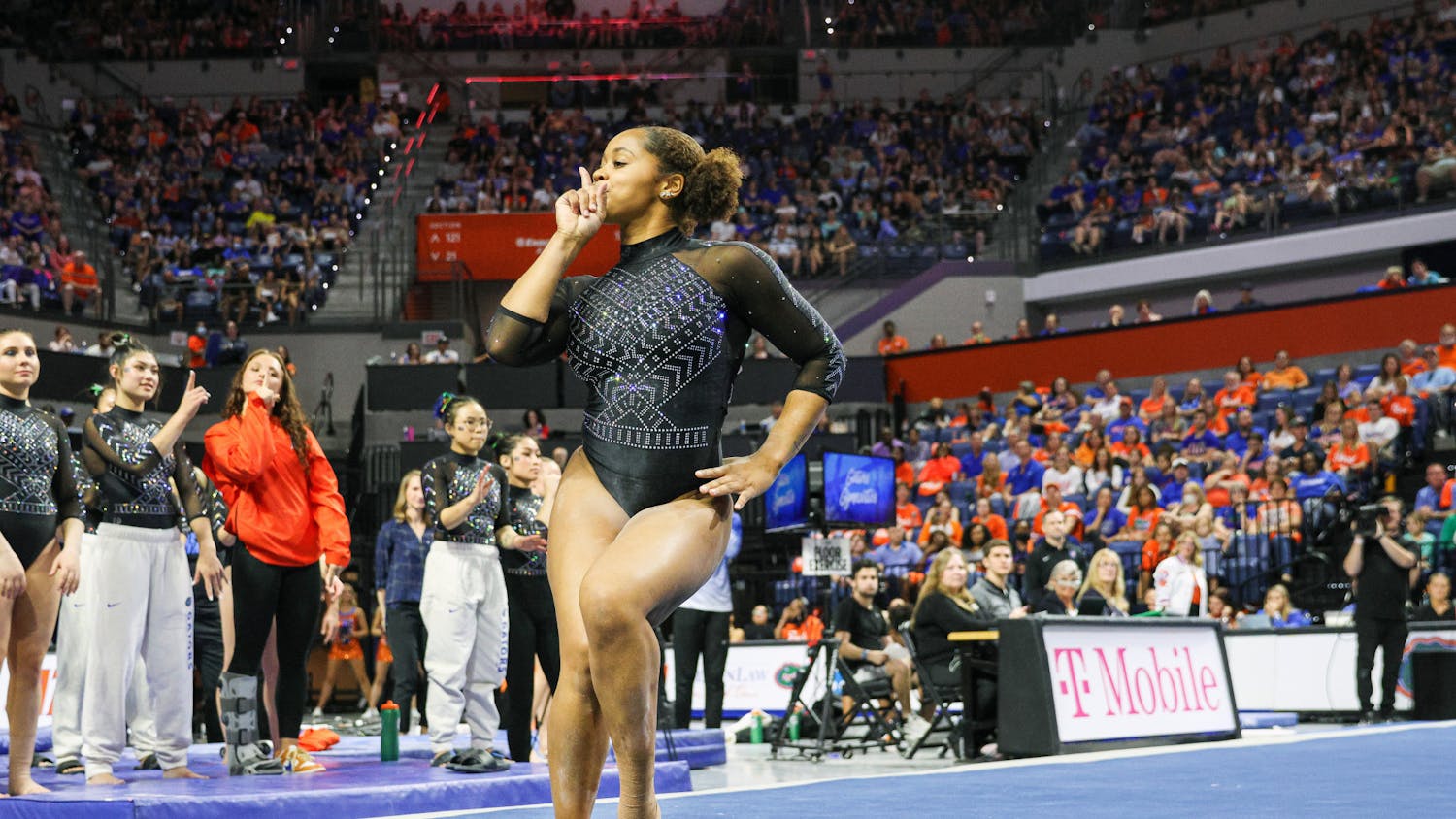 Florida gymnast Sloane Blakely performs her floor routine in the Gators’ meet against the No. 12 Kentucky Wildcats Friday, Feb. 24, 2023. UF clinched the SEC title with their victory.