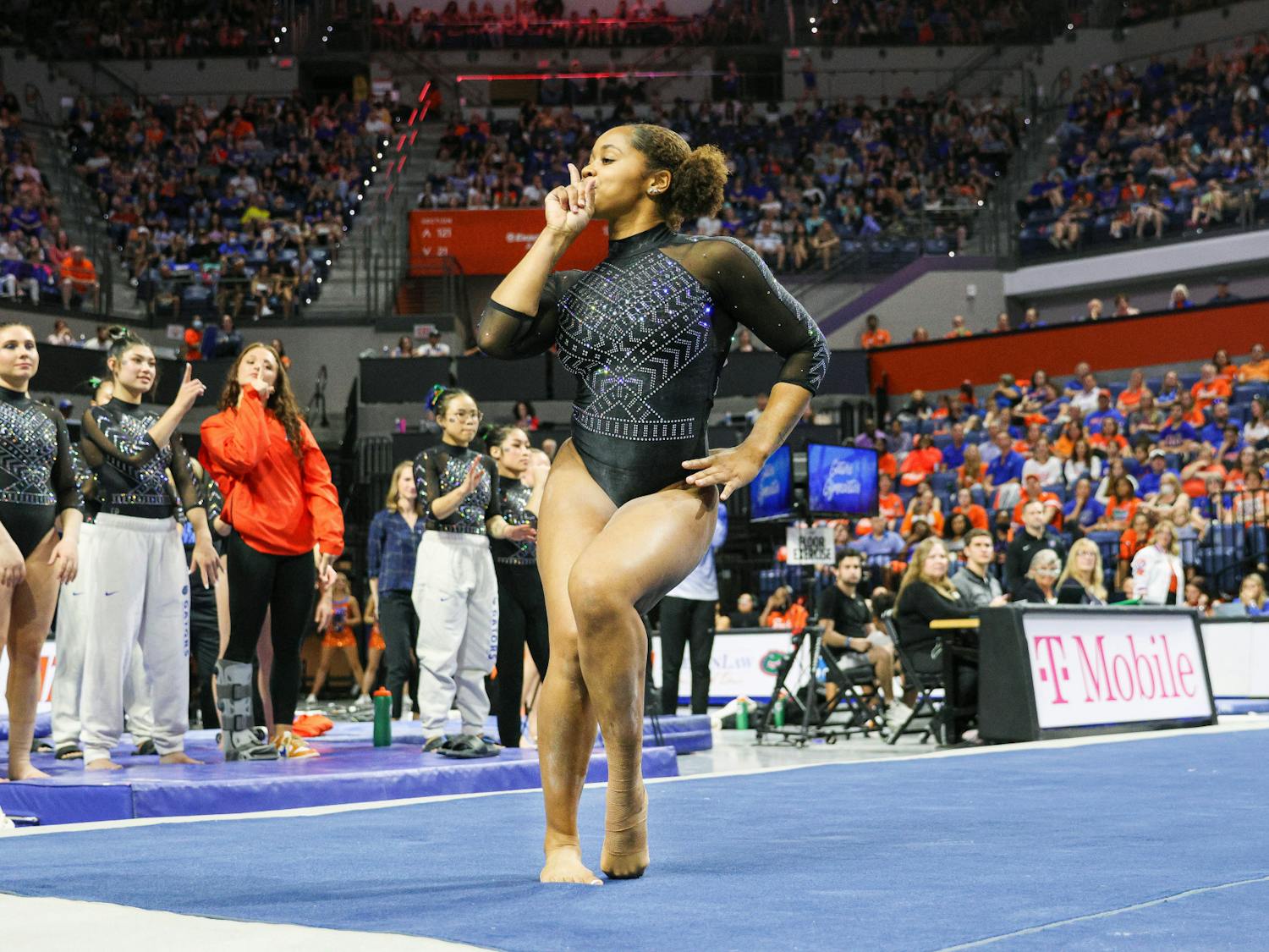 Florida gymnast Sloane Blakely performs her floor routine in the Gators’ meet against the No. 12 Kentucky Wildcats Friday, Feb. 24, 2023. UF clinched the SEC title with their victory.