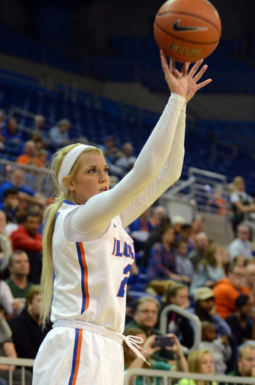 <p>Brooke Copeland attempts a three-point shot during Florida's win against Stetson.</p>
