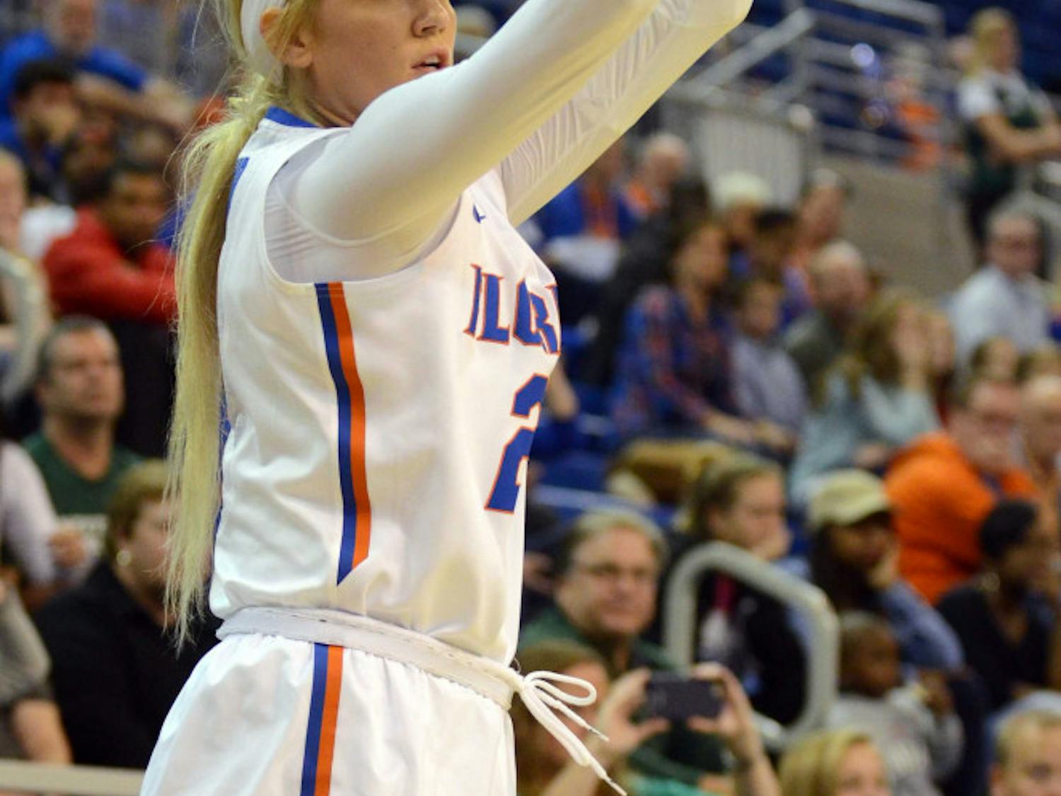 Brooke Copeland attempts a three-point shot during Florida's win against Stetson.