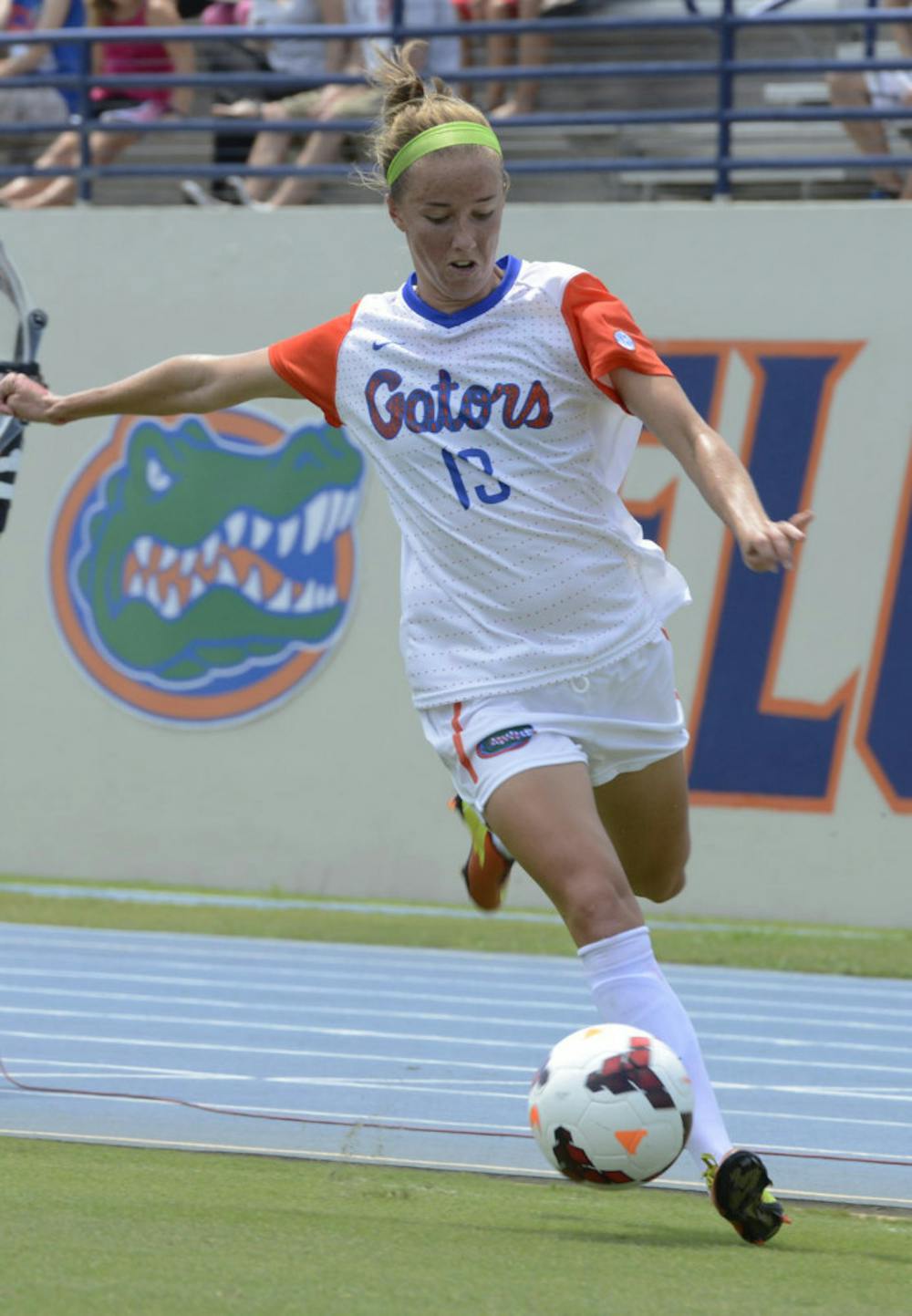 <p>Annie Speese attempts a shot during Florida’s 2-0 win against Oklahoma State on Sunday at James G. Pressly Stadium.</p>