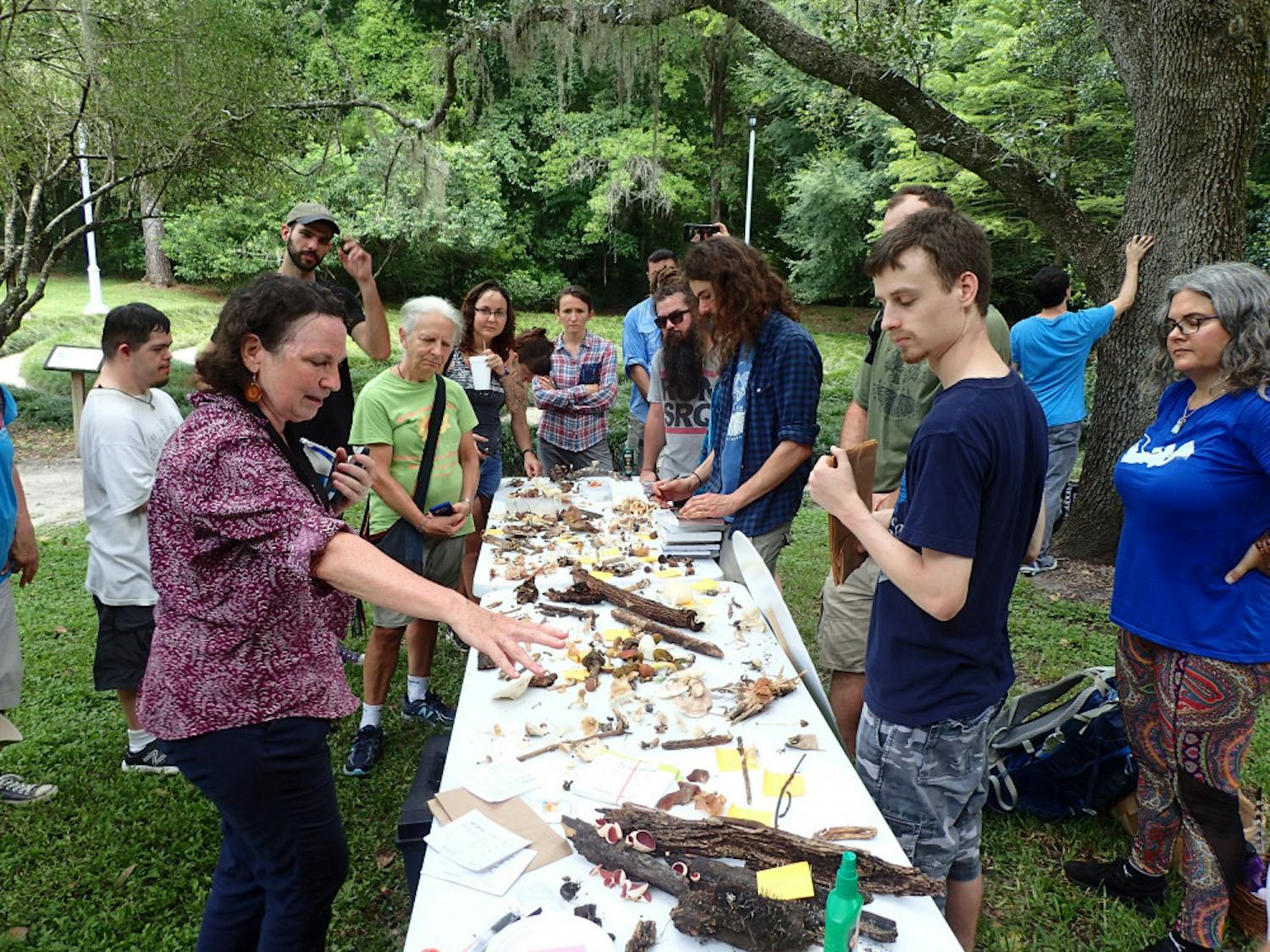 FALaFEL members gather around mycologist, Dr. Rosanne Healy, at Kanapaha Botanical Garden Sunday for the Summer Fungal Foray. 