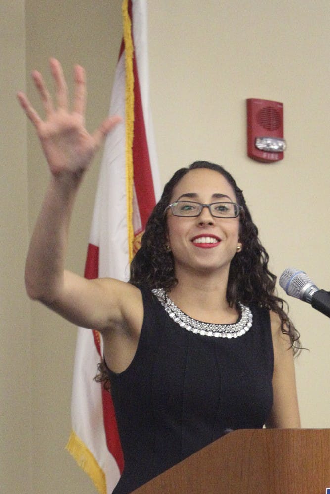 UF Student Body President Joselin Padron-Rasines gives the 2015 State of the Campus Address on Nov. 16, 2015.