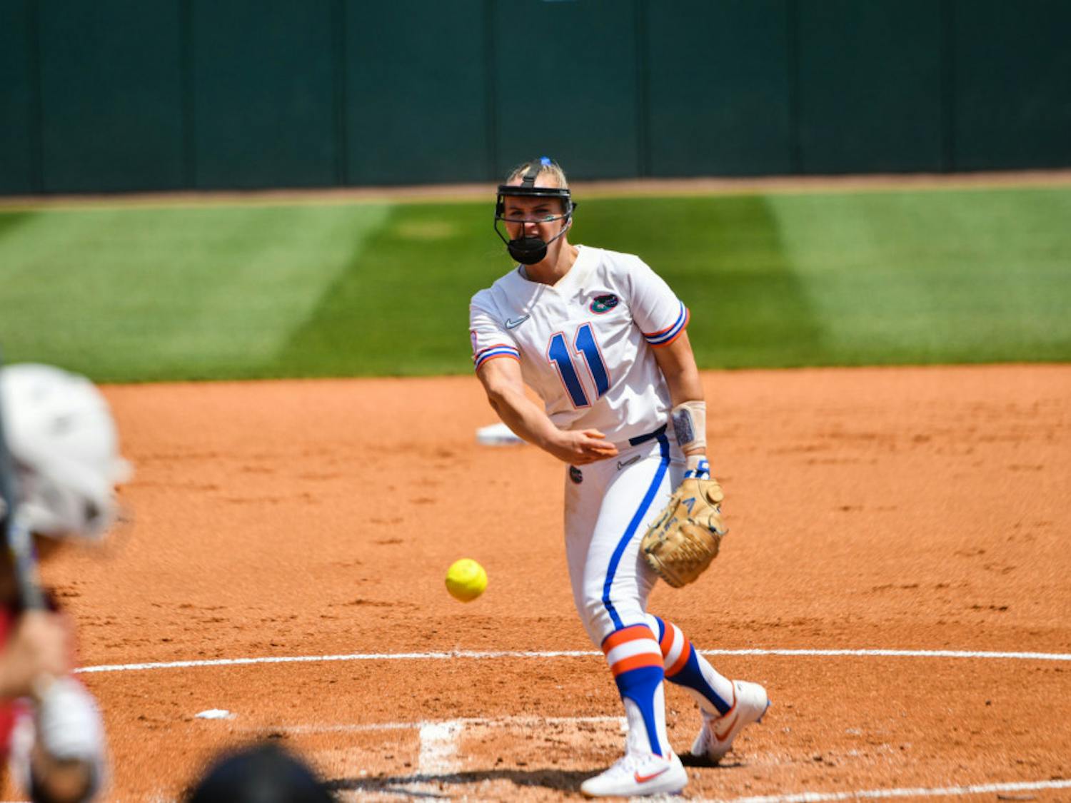 UF senior Kelly Barnhill pitched her second complete game of the weekend against Arkansas on Sunday. She allowed only two hits and one earned run to go along with eight strikeouts.