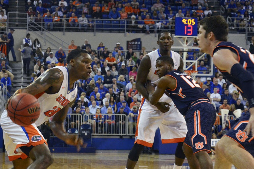 <p>Michael Frazier II drives into the paint during Florida's win against Auburn.</p>