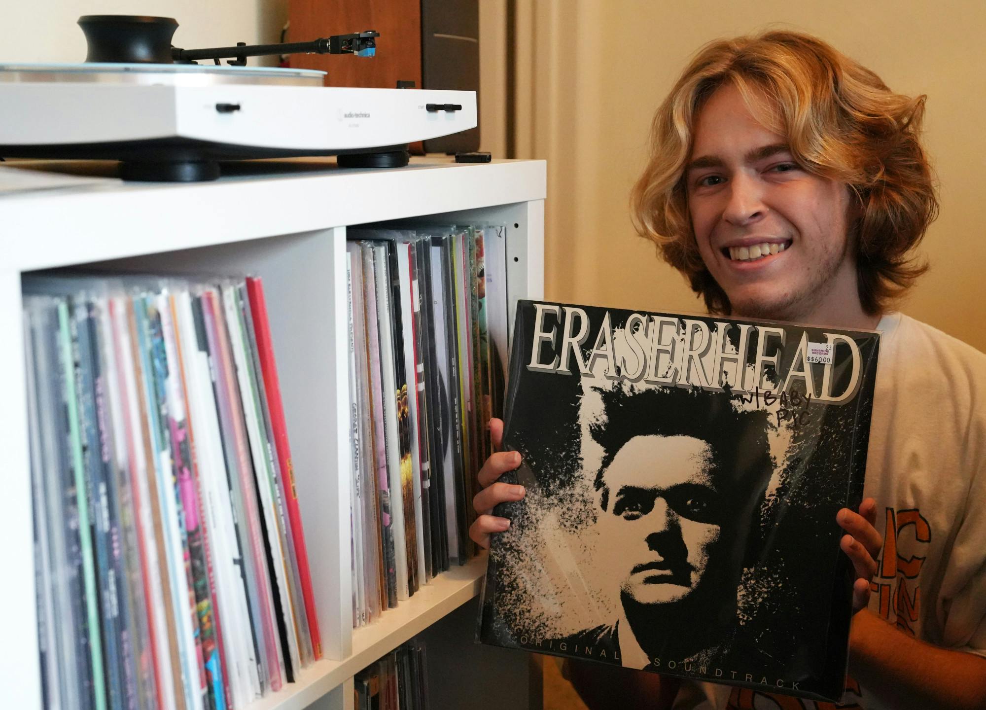 Record collector Jude Singleton shows off their prized Eraserhead vinyl on Sunday, Sept. 24, 2023.