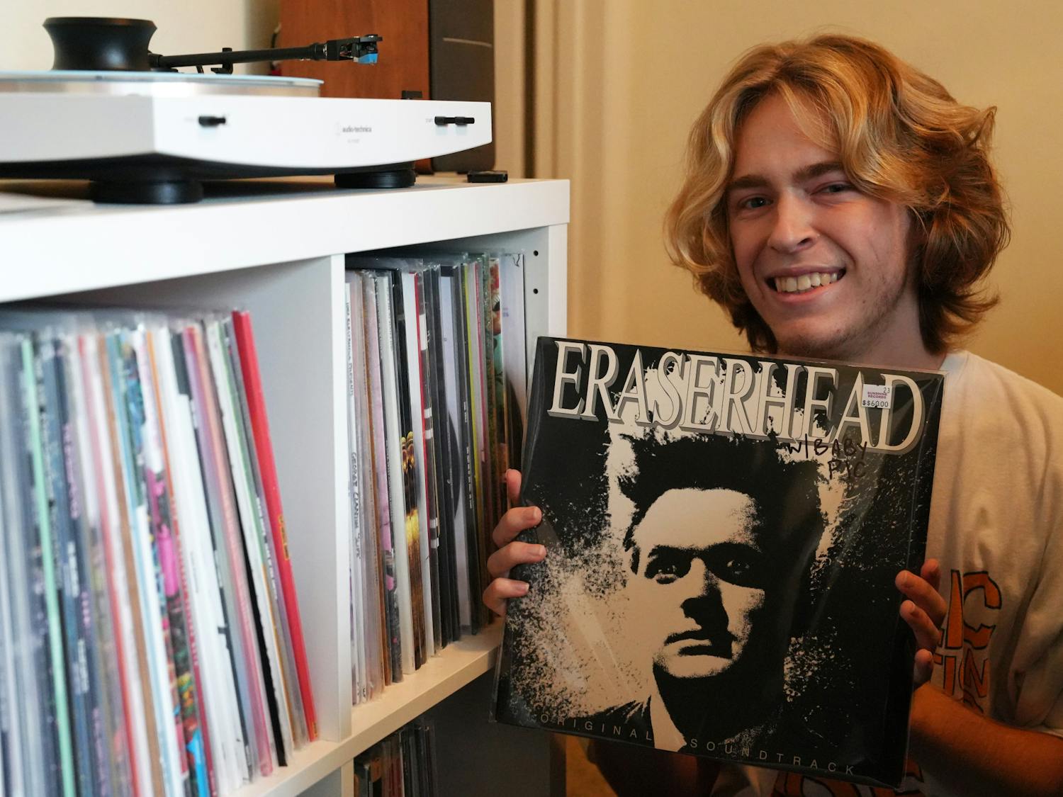 Record collector Jude Singleton shows off their prized Eraserhead vinyl on Sunday, Sept. 24, 2023.