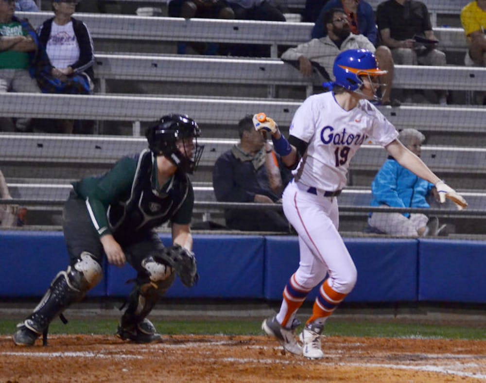 <p>Chelsea Herndon runs toward first base in Florida’s 6-0 win against Jacksonville on Feb. 19 at Katie Seashole Pressly Stadium. Herndon scored the only run in UF’s 1-0 win in Game 2 against Mercer on Wednesday.</p>