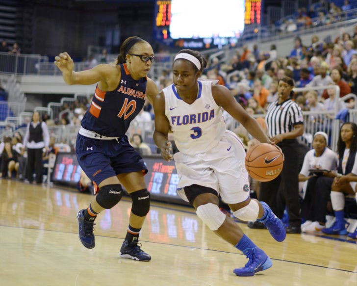 January Miller drives toward the net during Florida’s 87-69 win against Auburn on Jan. 26 in the O’Connell Center. Miller led Florida with 20 points against Kentucky in an 86-80 win on Sunday.