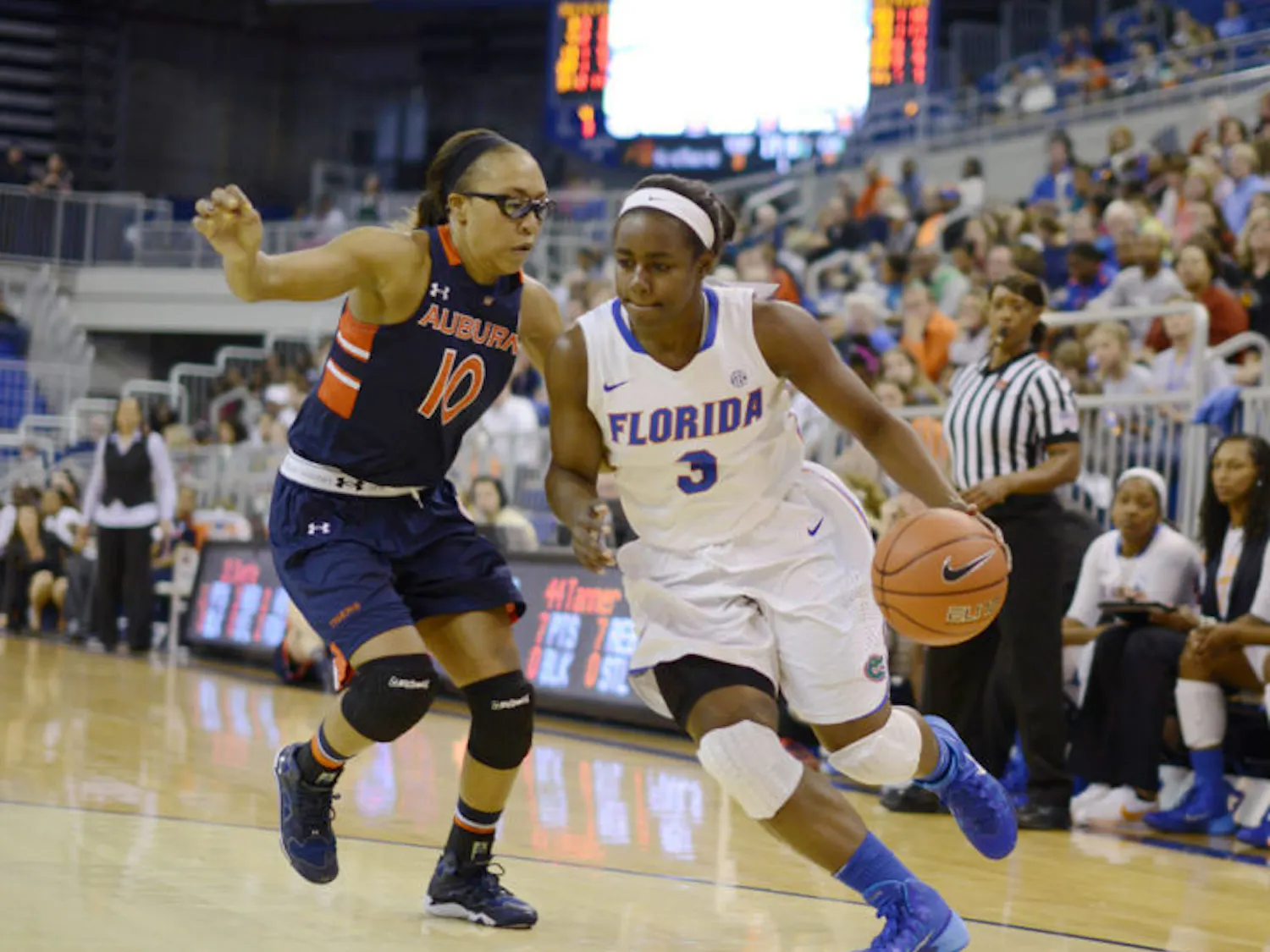 January Miller drives toward the net during Florida’s 87-69 win against Auburn on Jan. 26 in the O’Connell Center. Miller led Florida with 20 points against Kentucky in an 86-80 win on Sunday.