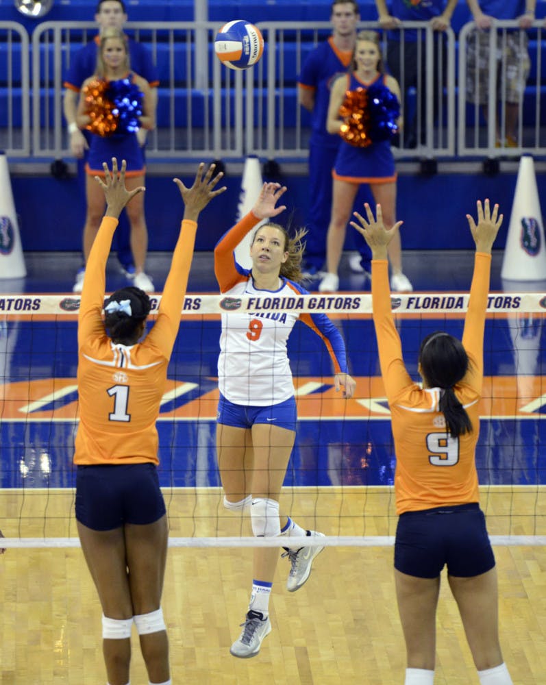 Ziva Recek reaches for the ball during Florida’s three-set victory against Tennessee on Oct. 27 in the O’Connell Center.