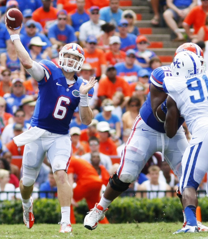 Jeff Driskel throws a pass during Florida’s 38-0 win against Kentucky at Ben Hill Griffin Stadium on Sept. 22. Driskel signed with the Boston Red Sox last week.