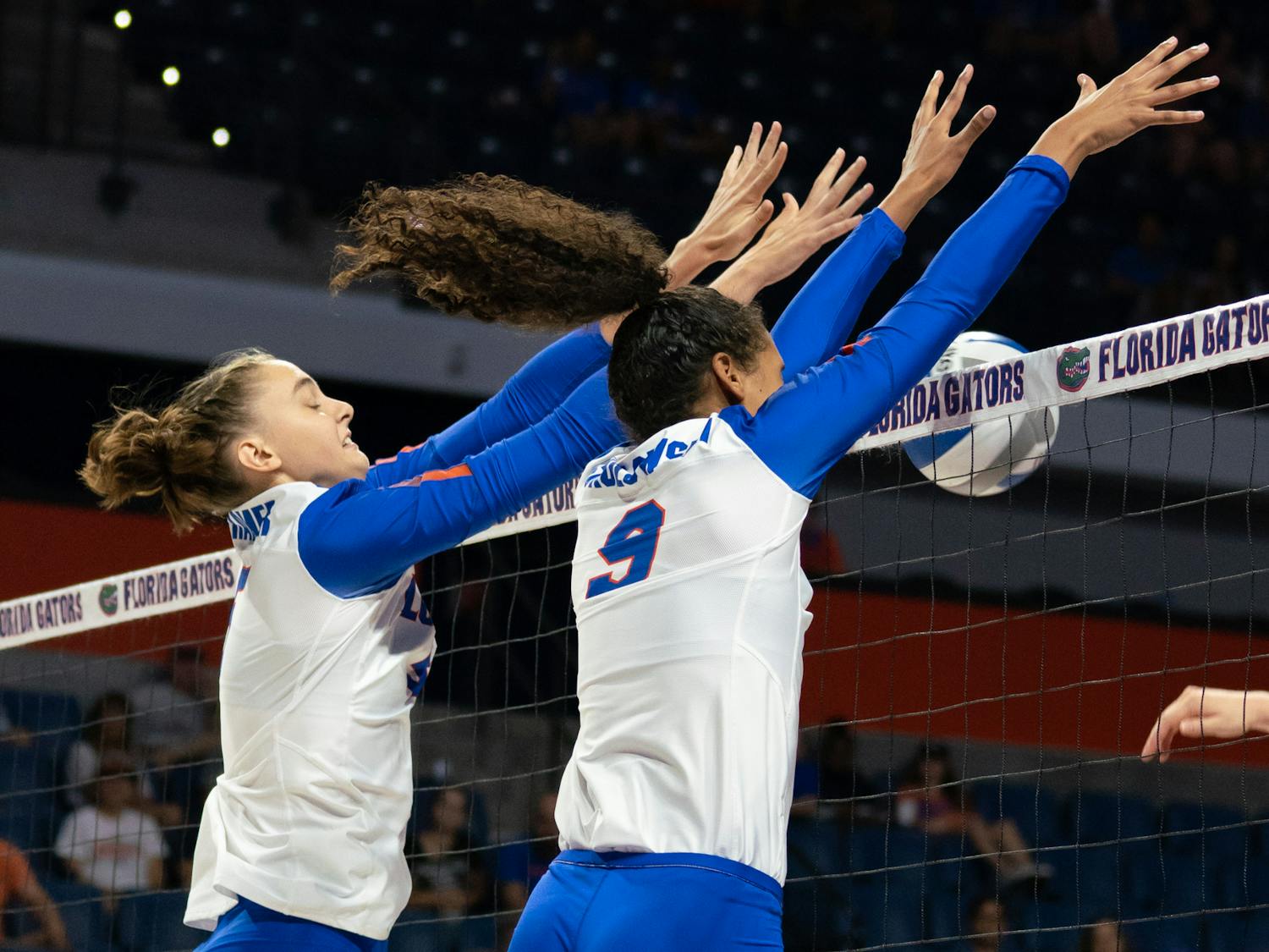 Middle blocker Rachael Kramer (left) and outside hitter Mia Sokolowski (right) figure to be prominent players heading forward for the Gators. Kramer racked up 16 kills during the Gator Invitational. Sokolowski has 35 kills this season in a reserve role.