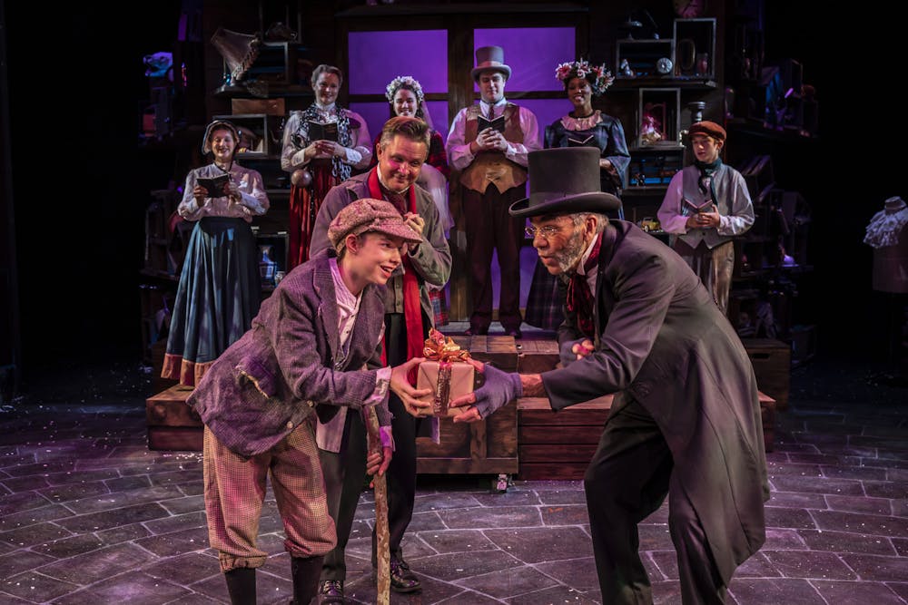 <p>Actors from The Hippodrome are seen on stage for A Christmas Carol. ﻿</p>