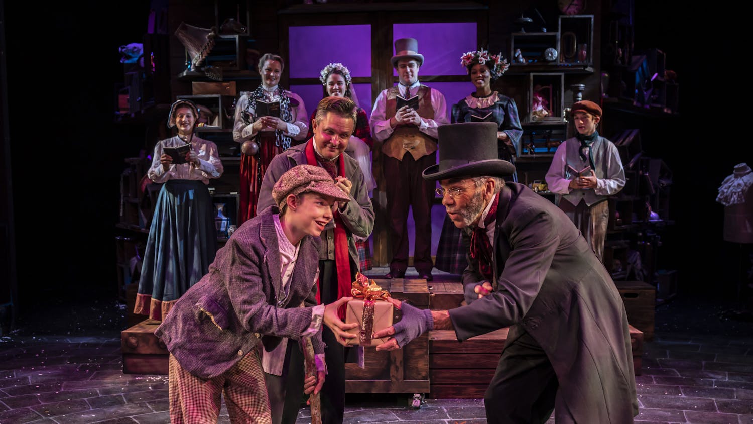 Actors from The Hippodrome are seen on stage for A Christmas Carol. ﻿