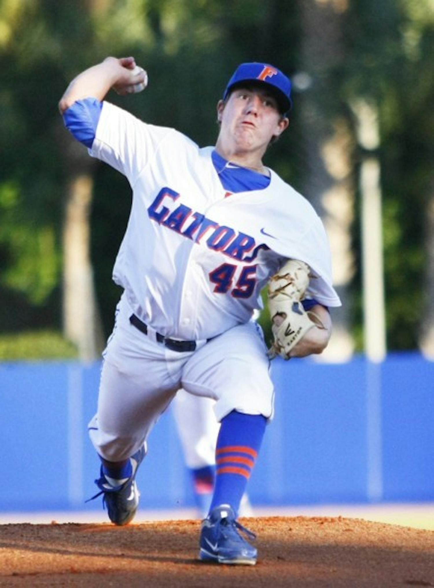 Johnny Magliozzi pitches against USF on April 24, 2012. Magliozzi announced Monday that he would sign with the New York Mets and leave UF after two seasons.&nbsp;