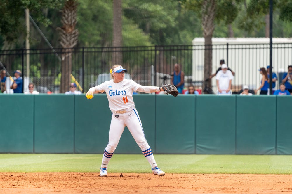 Florida freshman Mia Williams at second base during the Gators' 6-0 win over Florida Gulf Coast on Friday, May 17, 2024. 