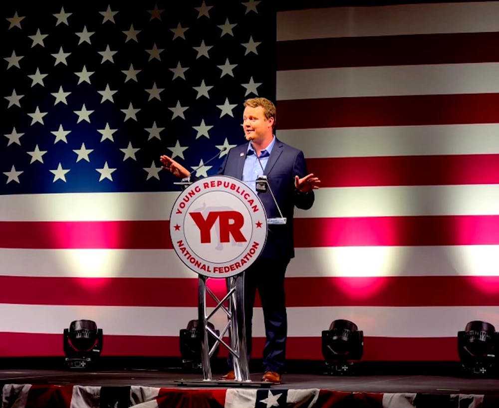 Brandon Ludwig addresses the audience at the Young Republican National Convention in Dallas, Texas on Tuesday, Aug. 18th, 2023.