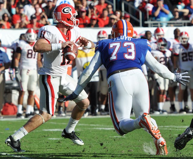 After switching from defensive tackle to defensive end in fall camp, sophomore Sharrif Floyd is starting to become acclimated to his new position. He had eight tackles, including two for loss, against UGA.