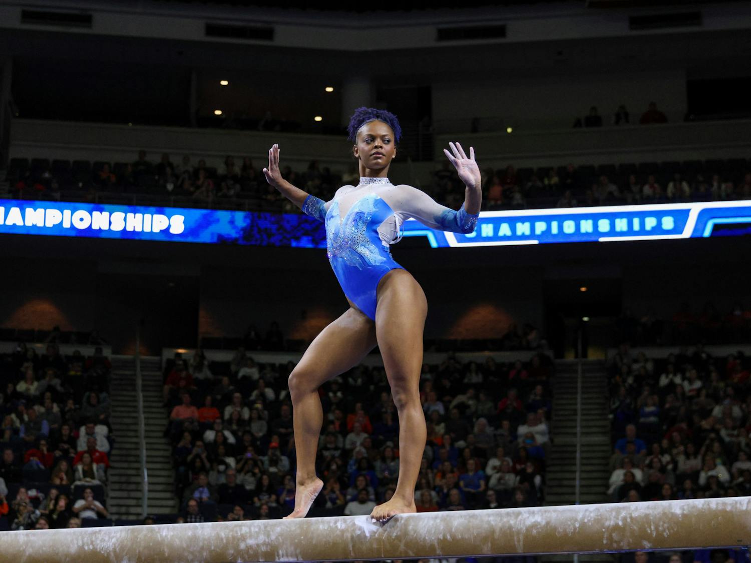 Florida graduate student Trinity Thomas performs her balance beam routine during the Gators' win at the Southeastern Conference Championships Saturday, March 18, 2023.