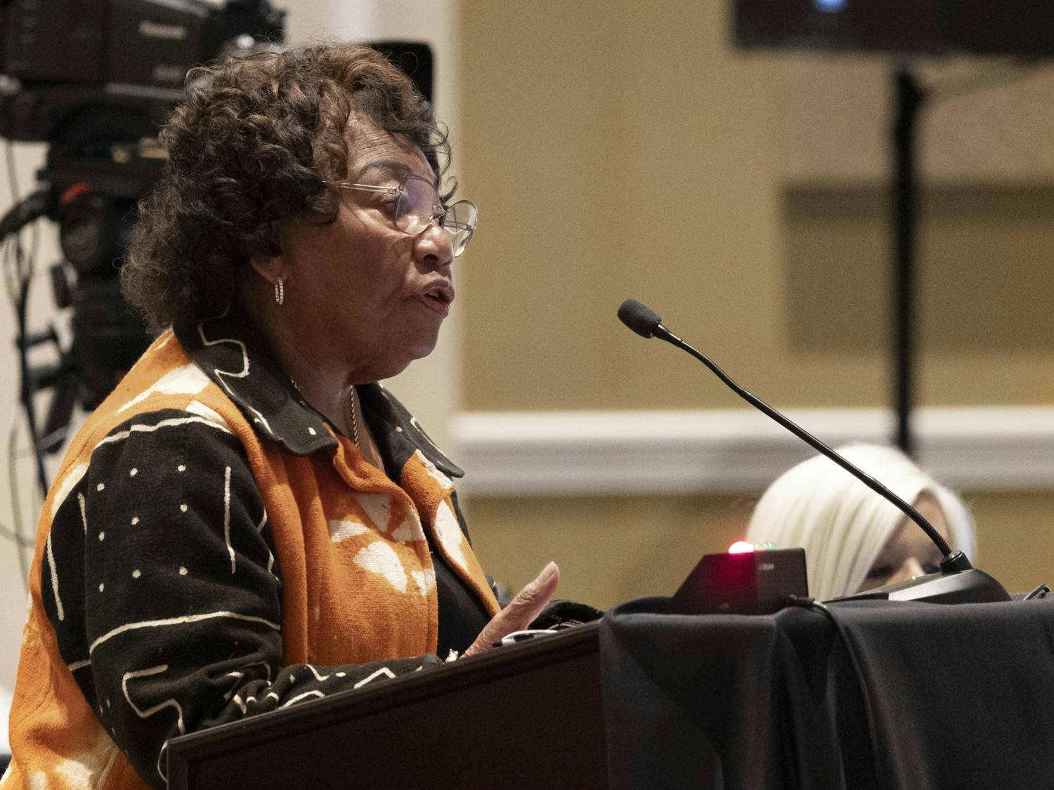 Senator Geraldine Thompson, addresses the State Board of Education about Florida's State Academic Standards and teaching African American studies to public schools students in Orlando, Fla., Wednesday, July 19, 2023. The State Board of Education was meeting in Orlando to adopt a number of rules required by new state laws. (Willie J. Allen Jr./Orlando Sentinel via AP)