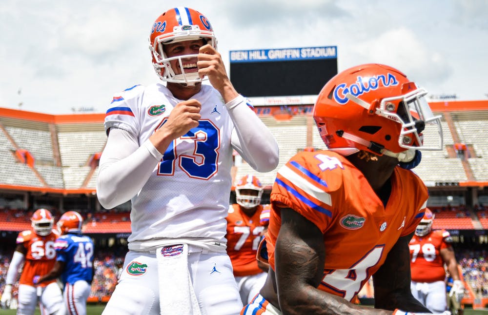 <p>Quarterback Feleipe Franks threw <span id="docs-internal-guid-1e1fb82e-7fff-5600-97ee-7b003ab79cc3"><span>for 327 yards and four touchdowns on 13-of-18 passing UF's Orange and Blue game.</span></span></p>