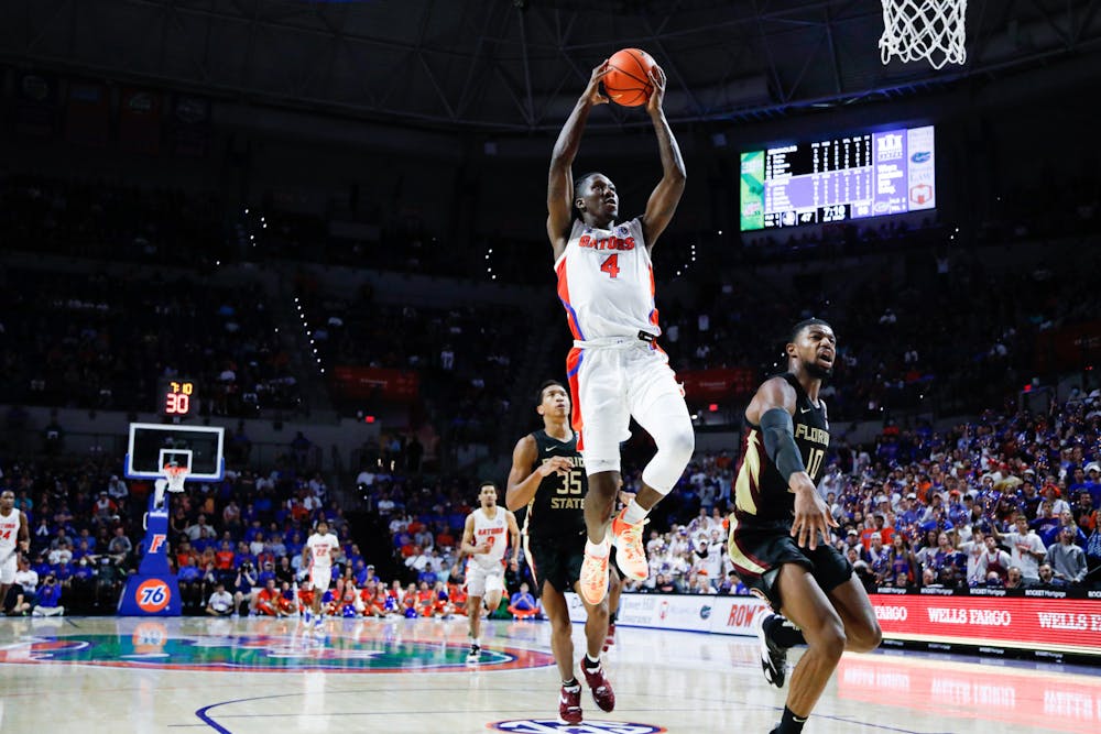 Florida's Anthony Duruji rises toward the hoop with the ball during Florida's Nov. 14 game against Florida State.
