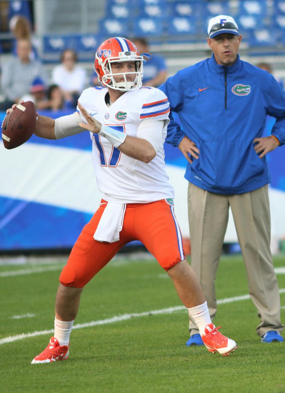 <p>Skyler Mornhinweg warms up prior to Florida’s 24-7 victory against Kentucky on Sept. 28 in Commonwealth Stadium. Mornhinweg will make the first start of his college career against South Carolina at 7:10 p.m. on Saturday.</p>