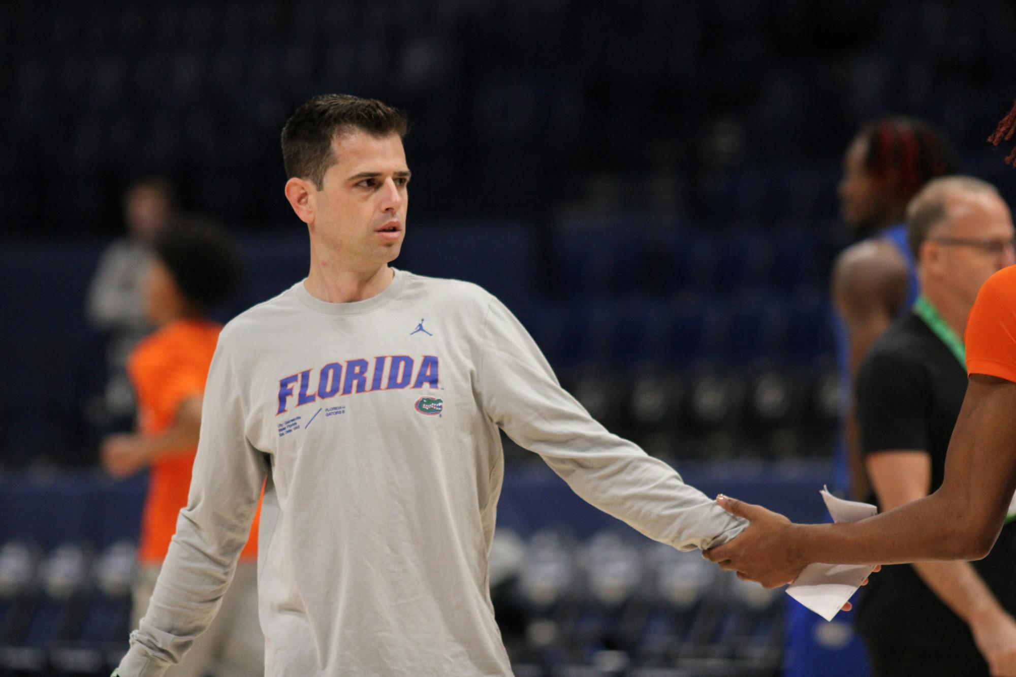 Florida head coach Todd Golden coaches the Gators' during a practice the day before their Southeastern Conference tournament game Wednesday, March 8, 2023.