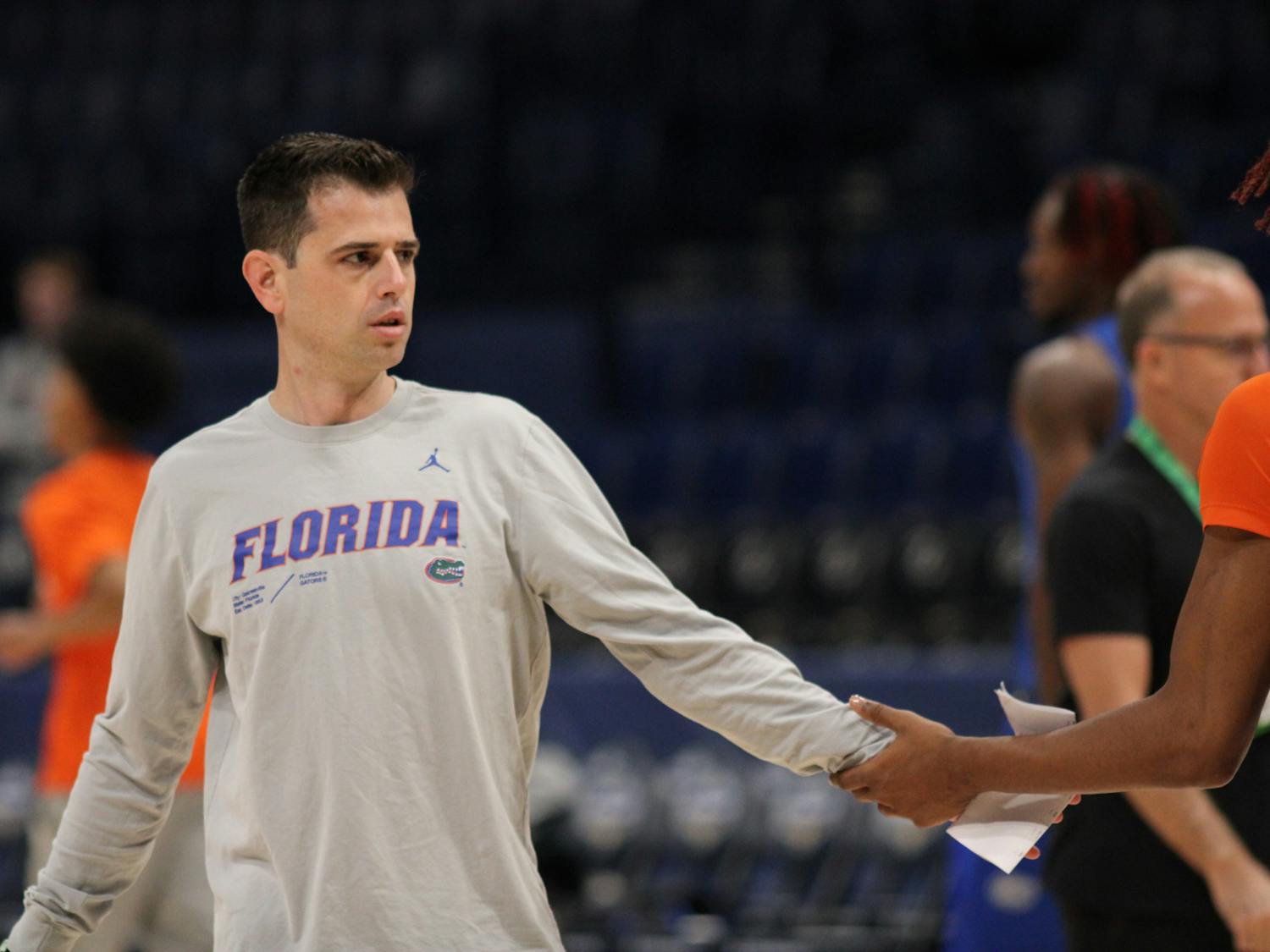 Florida head coach Todd Golden coaches the Gators' during a practice the day before their Southeastern Conference tournament game Wednesday, March 8, 2023.