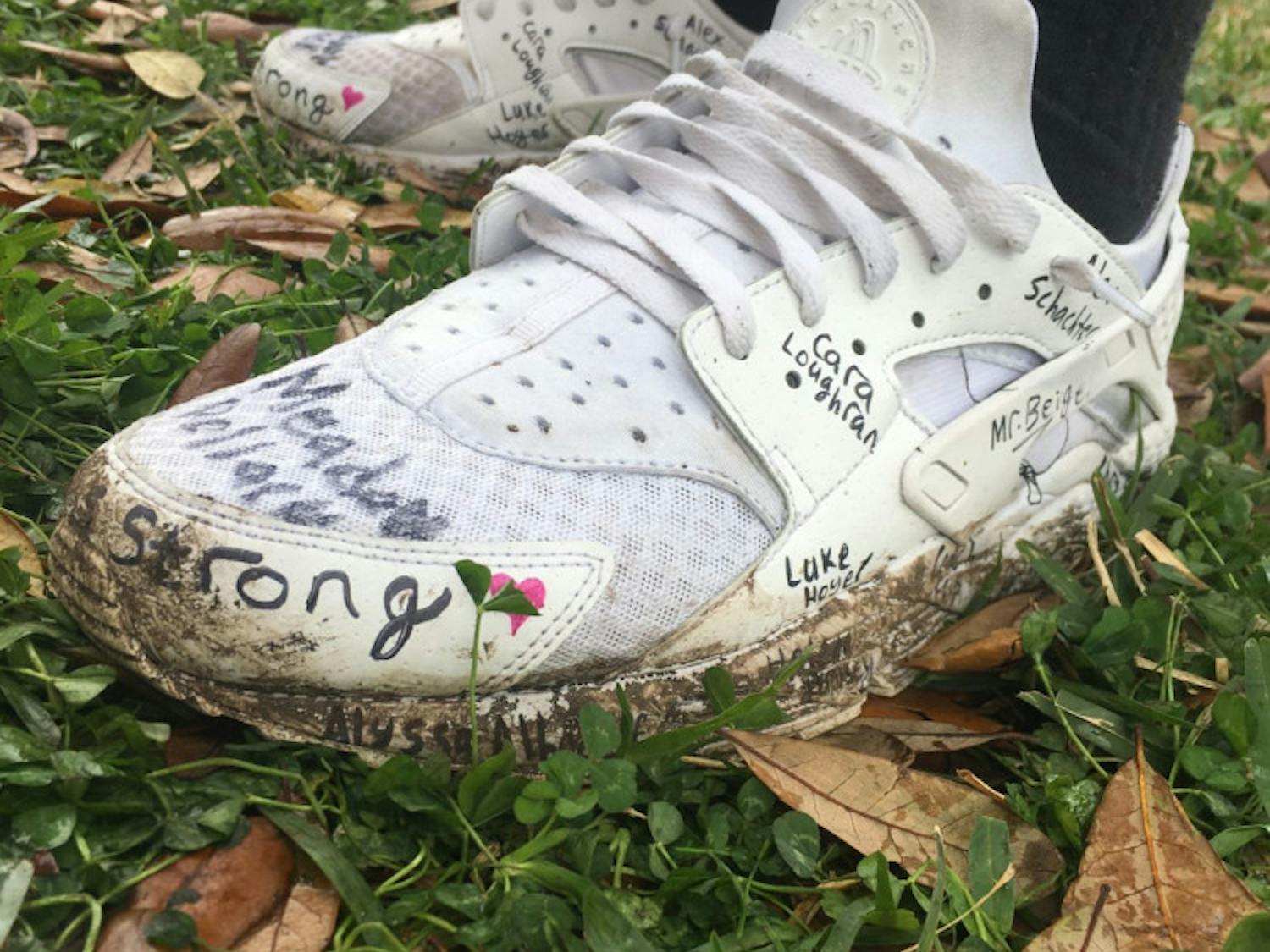 Zachary Randolph, a 15-year-old sophomore at Stoneman Douglas, wore&nbsp;white tennis shoes that had the names of all 17 victims around them and an “NC” scribbled on the sole to represent Nikolas Cruz. Randolph said he was there for Jamie Guttenberg, a 14-year-old who died at the shooting.&nbsp;
&nbsp;