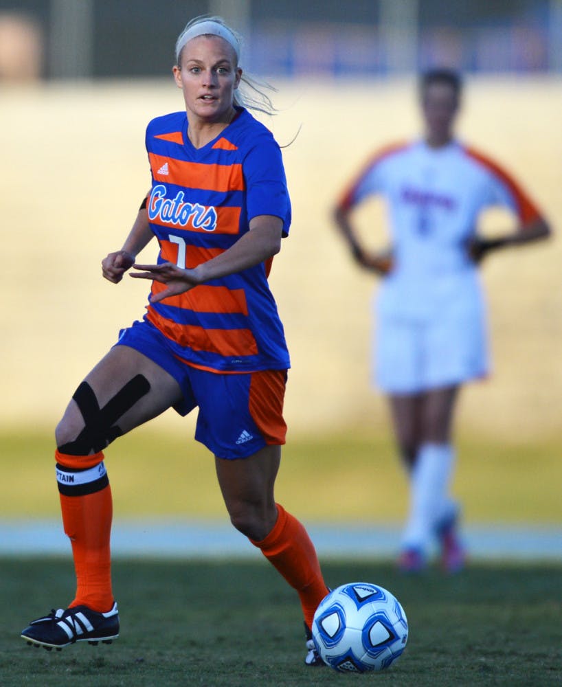 Kat Williamson pushes the ball in Florida’s 2-0 win against FGCU on Friday in the first round of the NCAA Tournament. 