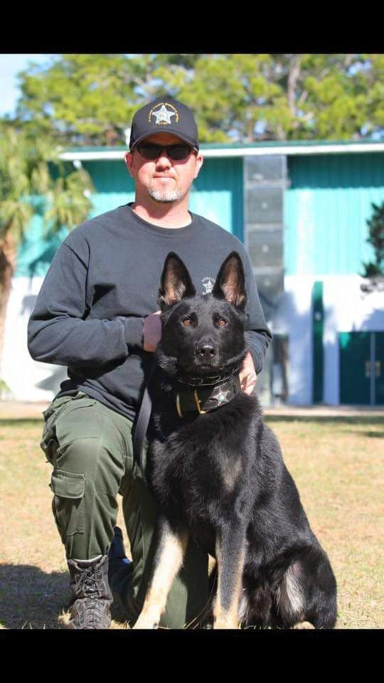 ACSO Deputy Clint Ferguson pictured in January 2016 with his former police dog Vader. Ferguson was fired Thursday after an investigation into allegations of criminal conduct and child abuse.&nbsp;