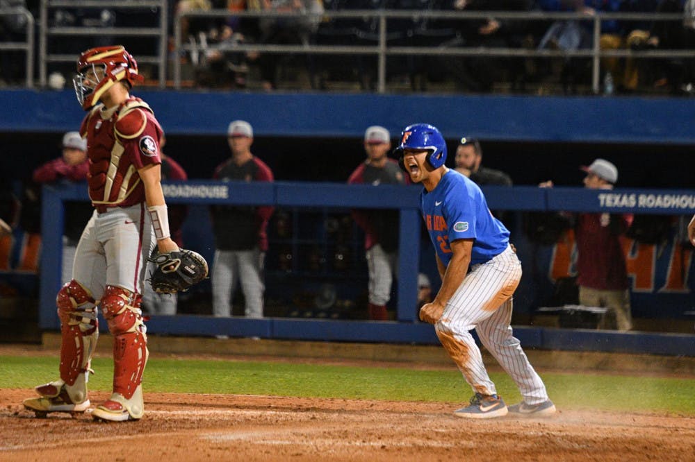 <p>Gators DH Nelson Maldonado hit a home run in the bottom of the eighth inning to secure Florida's 10-9 comeback win on Friday.</p>