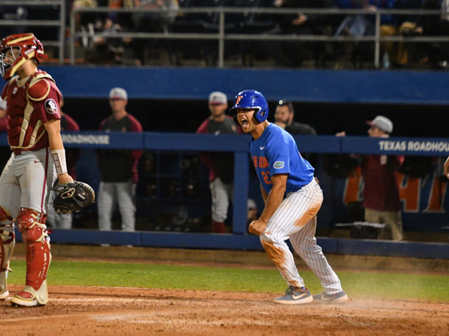 Gators DH Nelson Maldonado hit a home run in the bottom of the eighth inning to secure Florida's 10-9 comeback win on Friday.