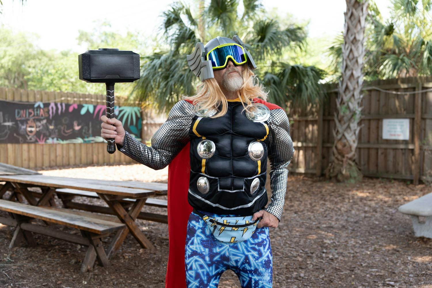 Robb Eggleston stands dressed as Thor at 4th Ave Food Park on Sunday, May 19, 2024.
