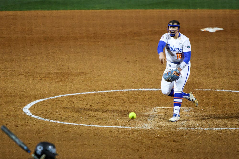 Florida pitcher Lexie Delbrey pitches the ball during the Gators' 3-0 win against the Central Florida Knights Wednesday, March 8, 2023.