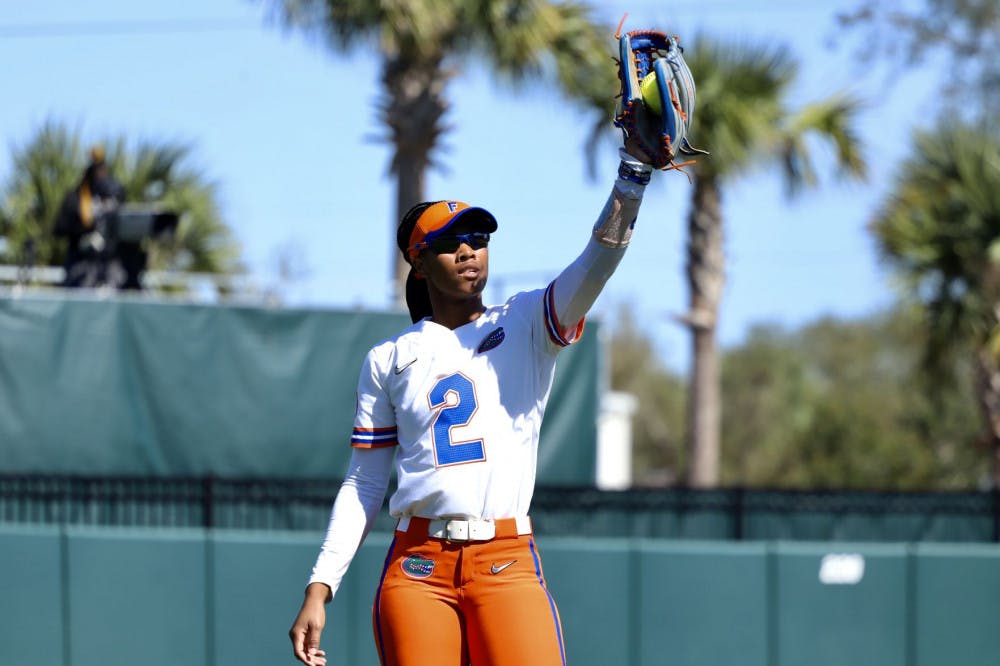 <p>Cheyenne Lindsey fields a ball on Feb. 29, 2020. Lindsey recorded two hits in three at-bats Sunday against Virginia Tech.</p>