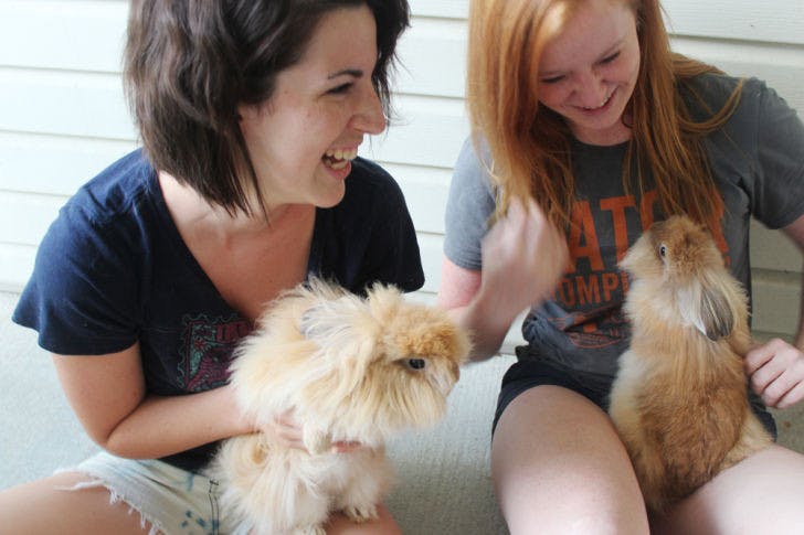 Psychology sophomore Stephanie Jelnicky, 19, and biological engineering sophomore Mary Regan, 18, hold bunnies Dory and Julie, who they fostered through the Gainesville Rabbit Rescue.
&nbsp;