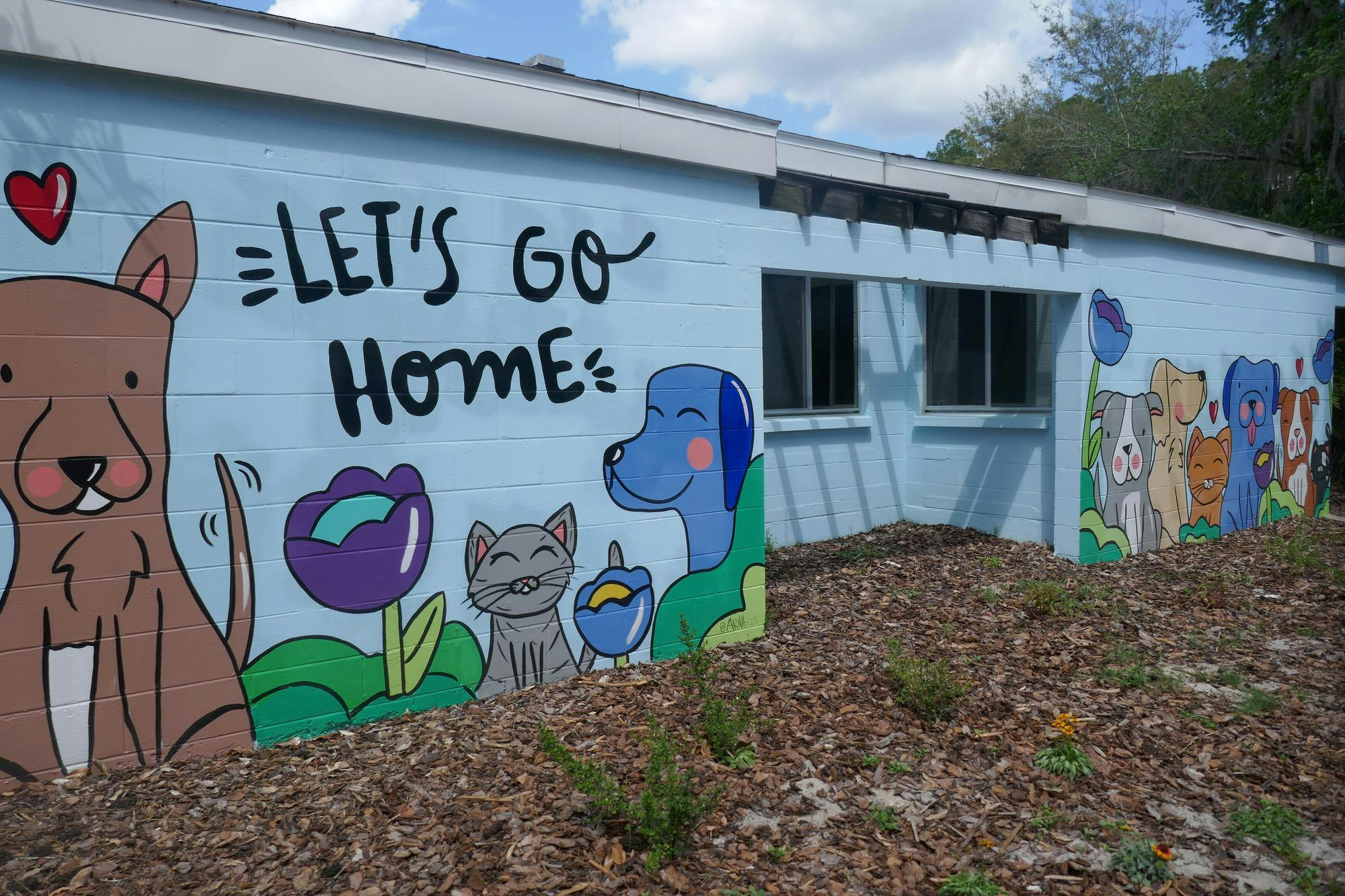 A mural on the front of Alachua County Animal Resources on Tuesday, March 31, 2026, in Gainesville, Fla.