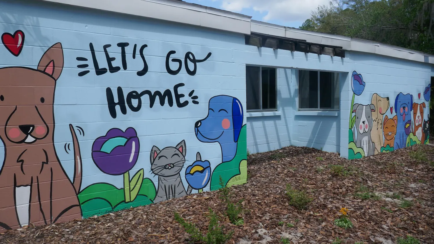 A mural on the front of Alachua County Animal Resources on Tuesday, March 31, 2026, in Gainesville, Fla.