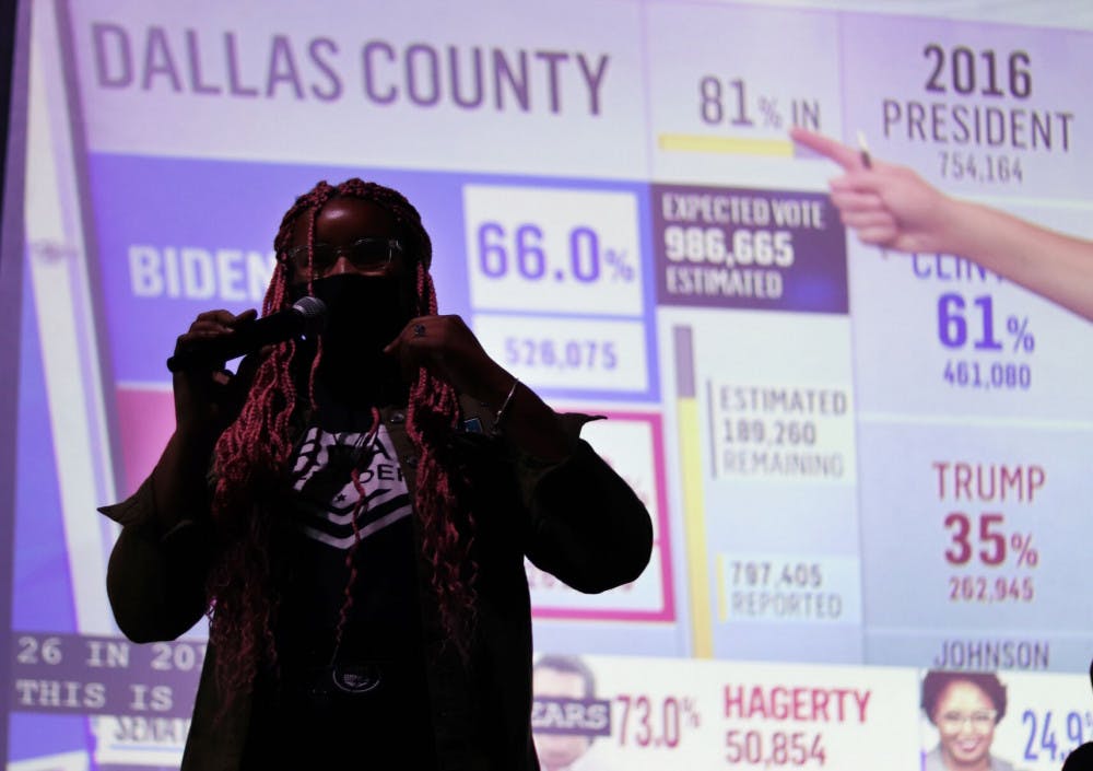 A picture of Kiara Laurent speaking at Bo Diddley Plaza