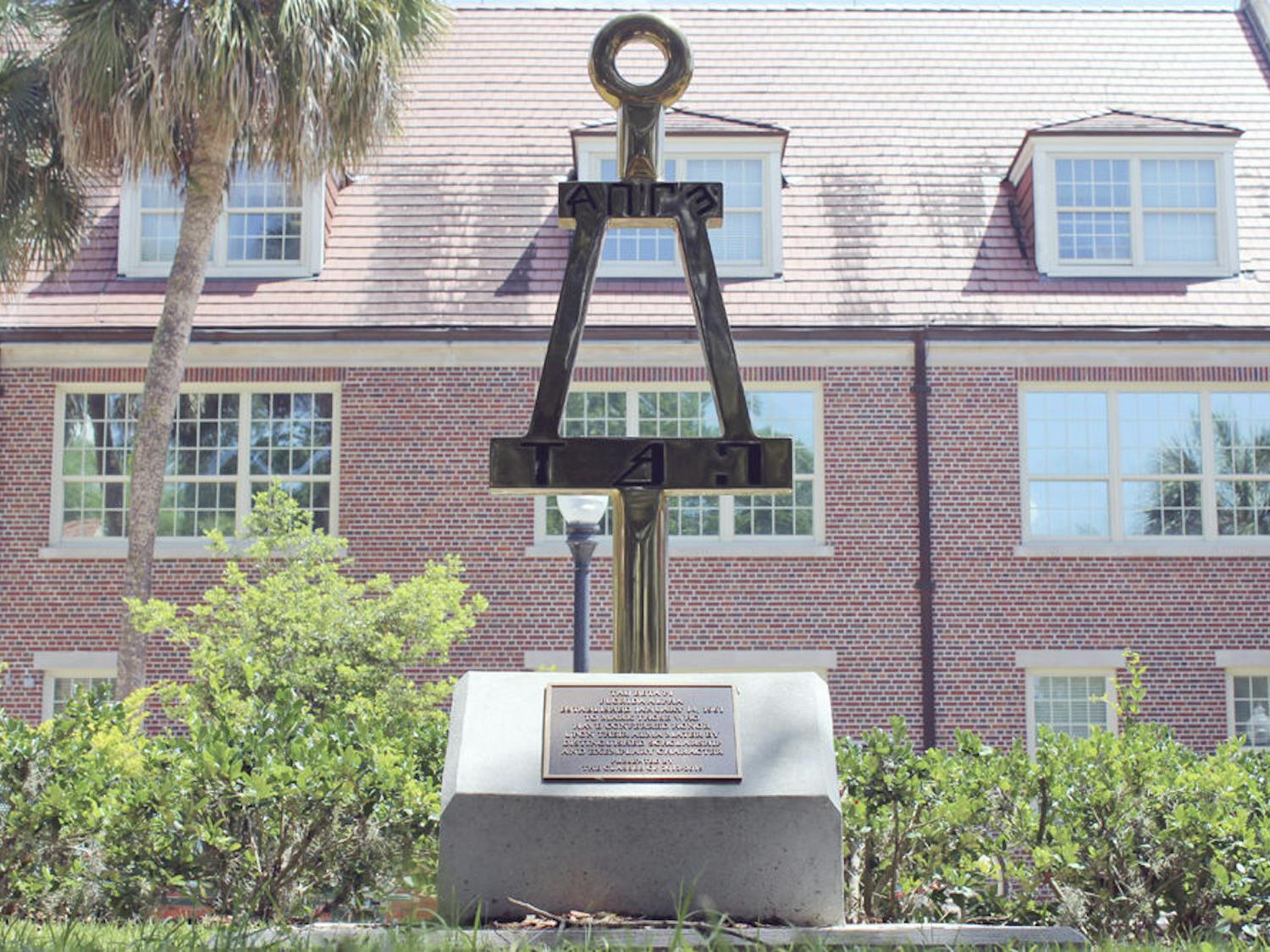 Pictured is the Tau Beta Phi monument titled “The Bent of Tau Beta Phi,” which will be officially unveiled today at 4:45 p.m. next to Weil Hall.