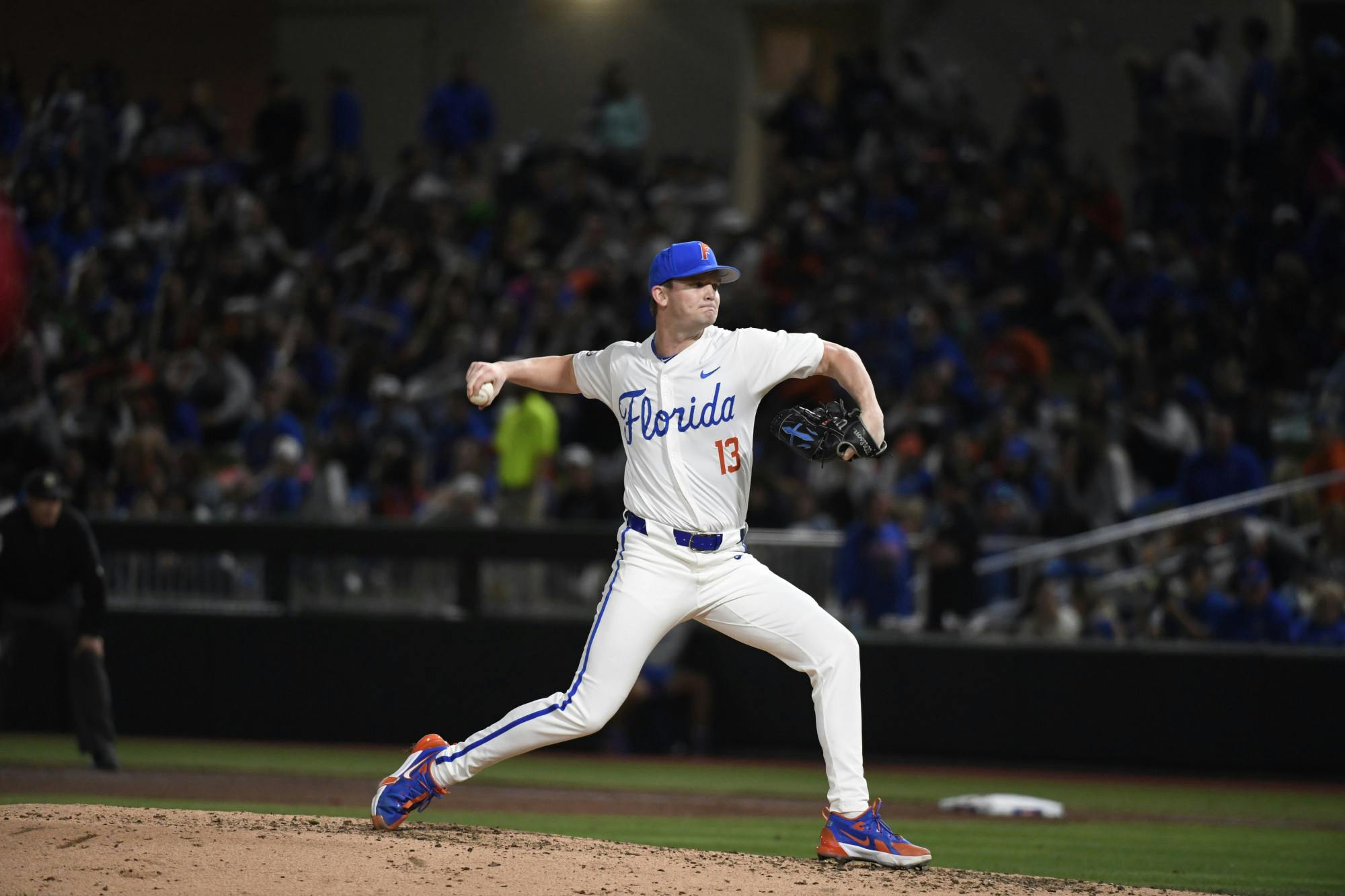 Redshirt junior right-handed pitcher Ryan Slater pitches in the Gators' 9-5 loss against St. John's, Friday, Feb. 16, 2024. 