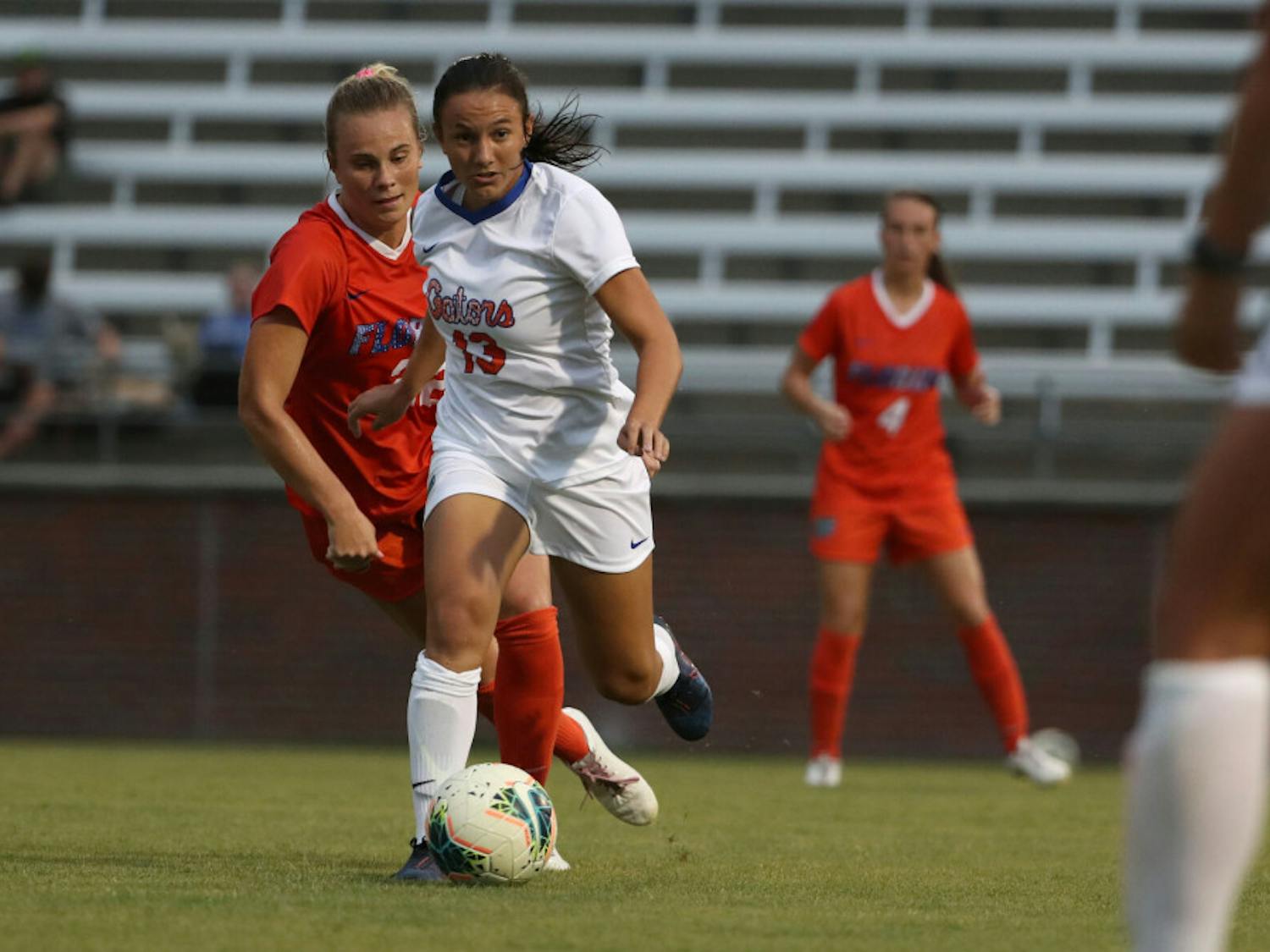Kadzban dribbles the ball on a run during the Gators' COVID Cup scrimmage on Thursday, August 20, 2020 at Donald R. Dizney Stadium in Gainesville, Florida.