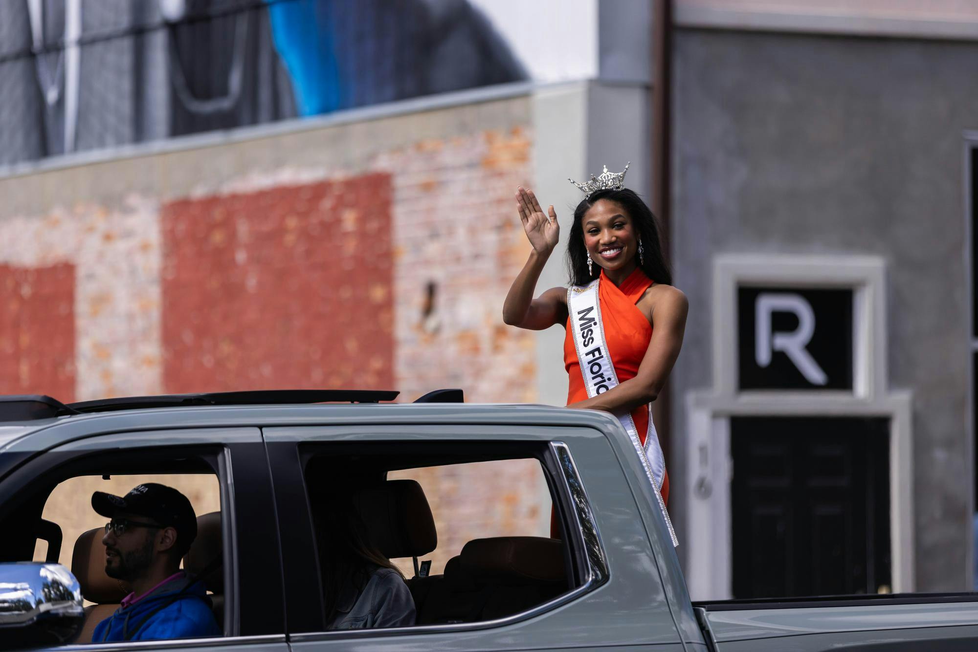 Parade floats travel across University Avenue during the Homecoming Parade in Gainesville on Friday, Oct. 17, 2025.