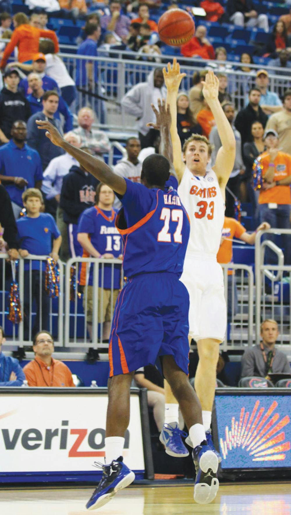 <p><span>Forward Erik Murphy (33) shoots during Florida’s 58-40 win against Savannah State on Nov. 20 in the O’Connell Center. </span></p>
<div><span><br /></span></div>