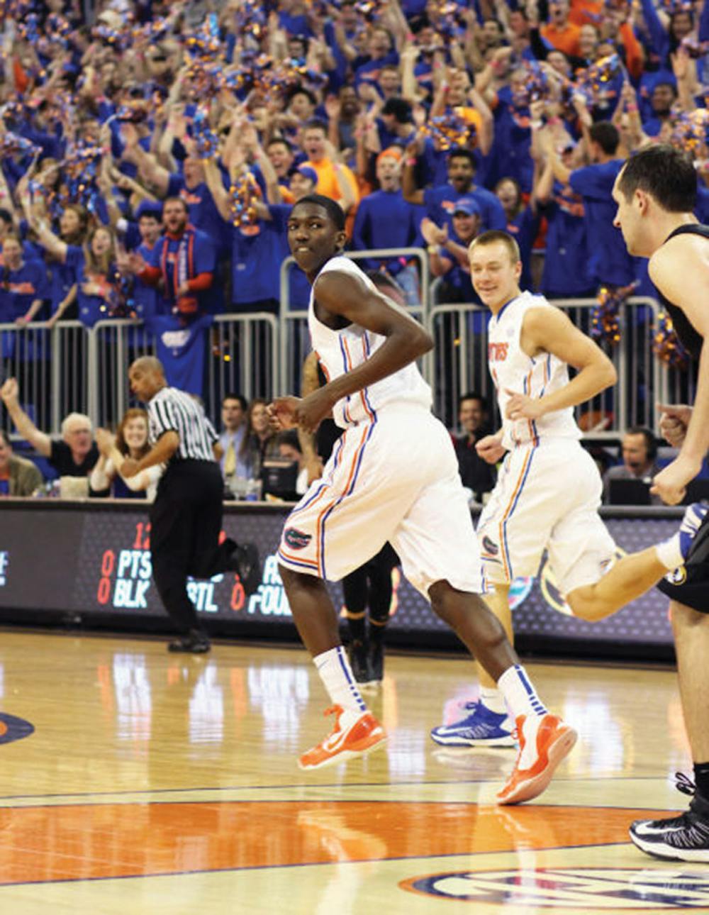 <p>DeVon Walker runs down the court during Florida’s 83-52 victory against Missouri on Jan. 19 in the O’Connell Center.</p>