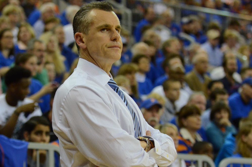 <p>Billy Donovan looks down the court during Florida's 66-49 win against Tennessee on Feb. 28 in the O'Connell Center. Donovan will be named the head coach of the Oklahoma City Thunder.  </p>